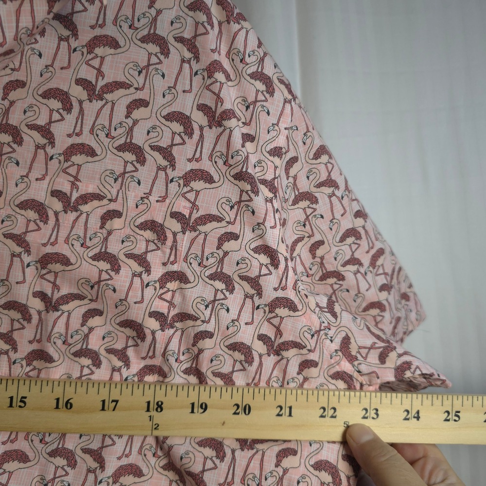 Johnston & Murphy Men's L Flamingo Print Short Sleeve Button Down Shirt Vacation - Picture 6 of 7